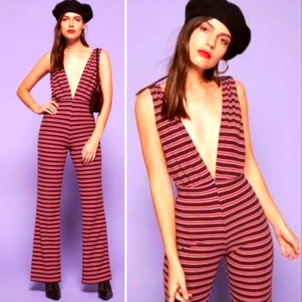 Reformation Vice Deep V-Neck Striped Wide Leg Jumpsuit Women's Size XS - Picture 11 of 11
